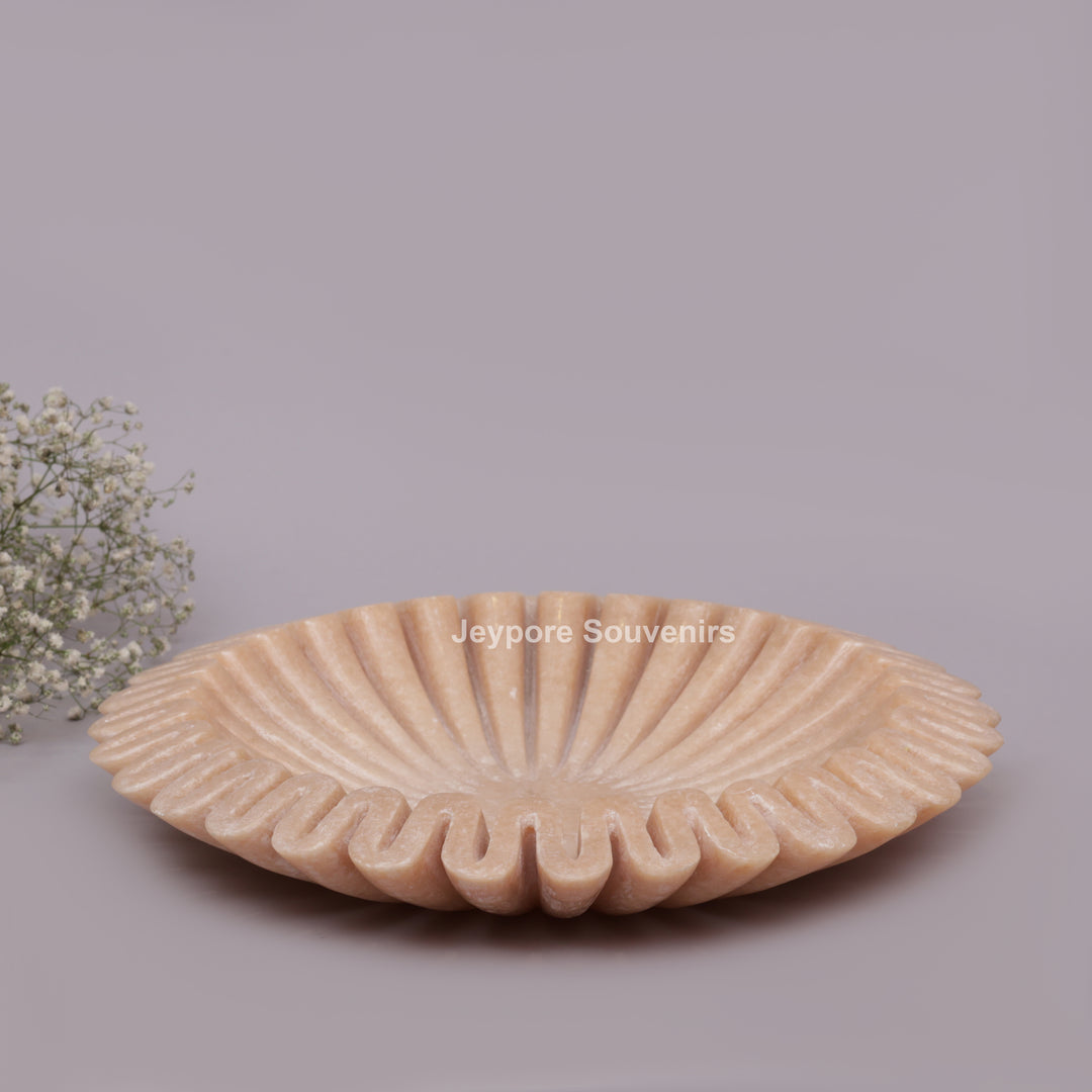 Handcrafted Peach Fluted Marble Ruffle Decorative Bowl