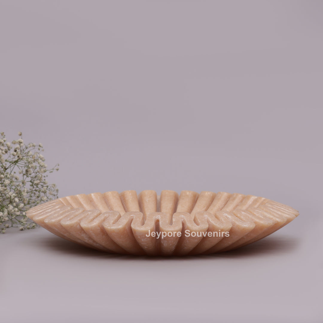 Handcrafted Peach Fluted Marble Ruffle Decorative Bowl
