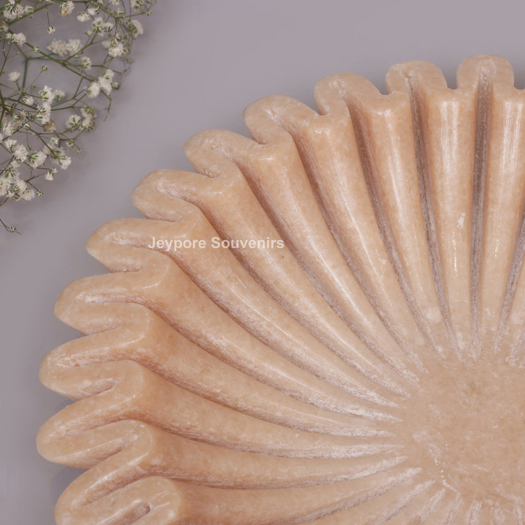 Handcrafted Peach Fluted Marble Ruffle Decorative Bowl