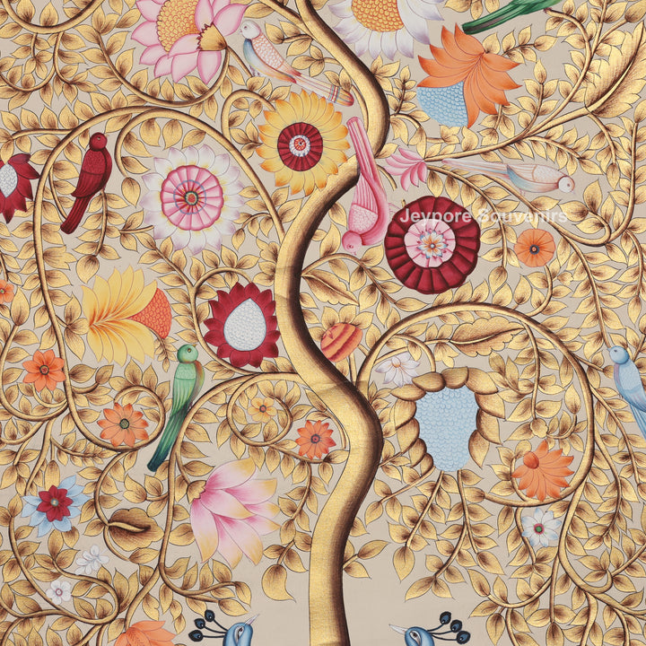Tree of Life Featuring Birds and Peacocks - Painting
