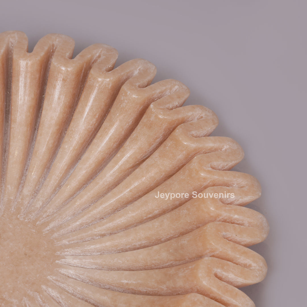 Handcrafted Peach Fluted Marble Ruffle Decorative Bowl