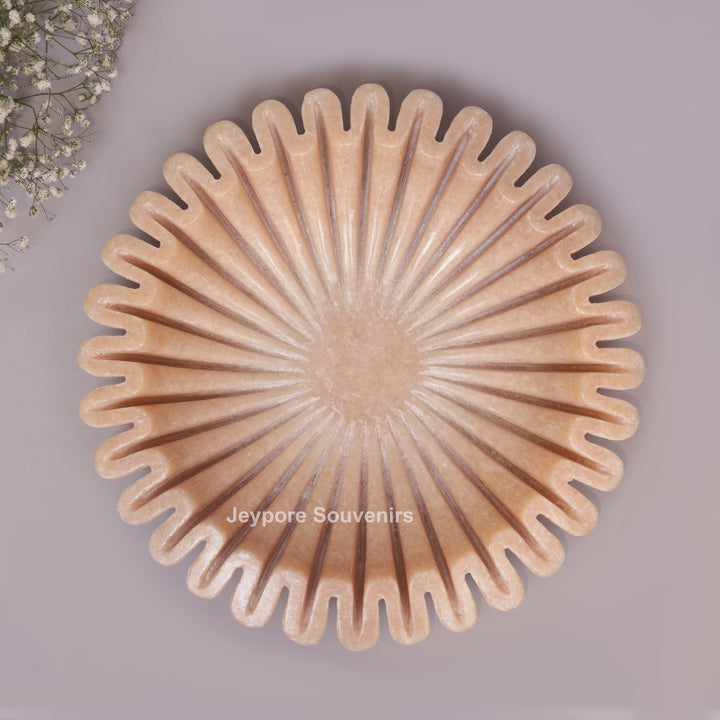 Handcrafted Peach Fluted Marble Ruffle Decorative Bowl