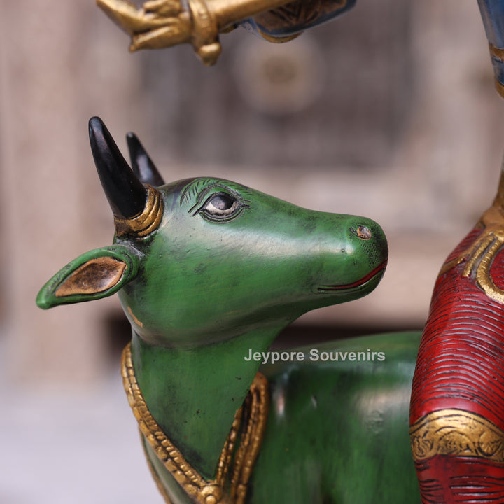 Handcrafted Brass Lord Krishna Playing Flute on Cow Statue