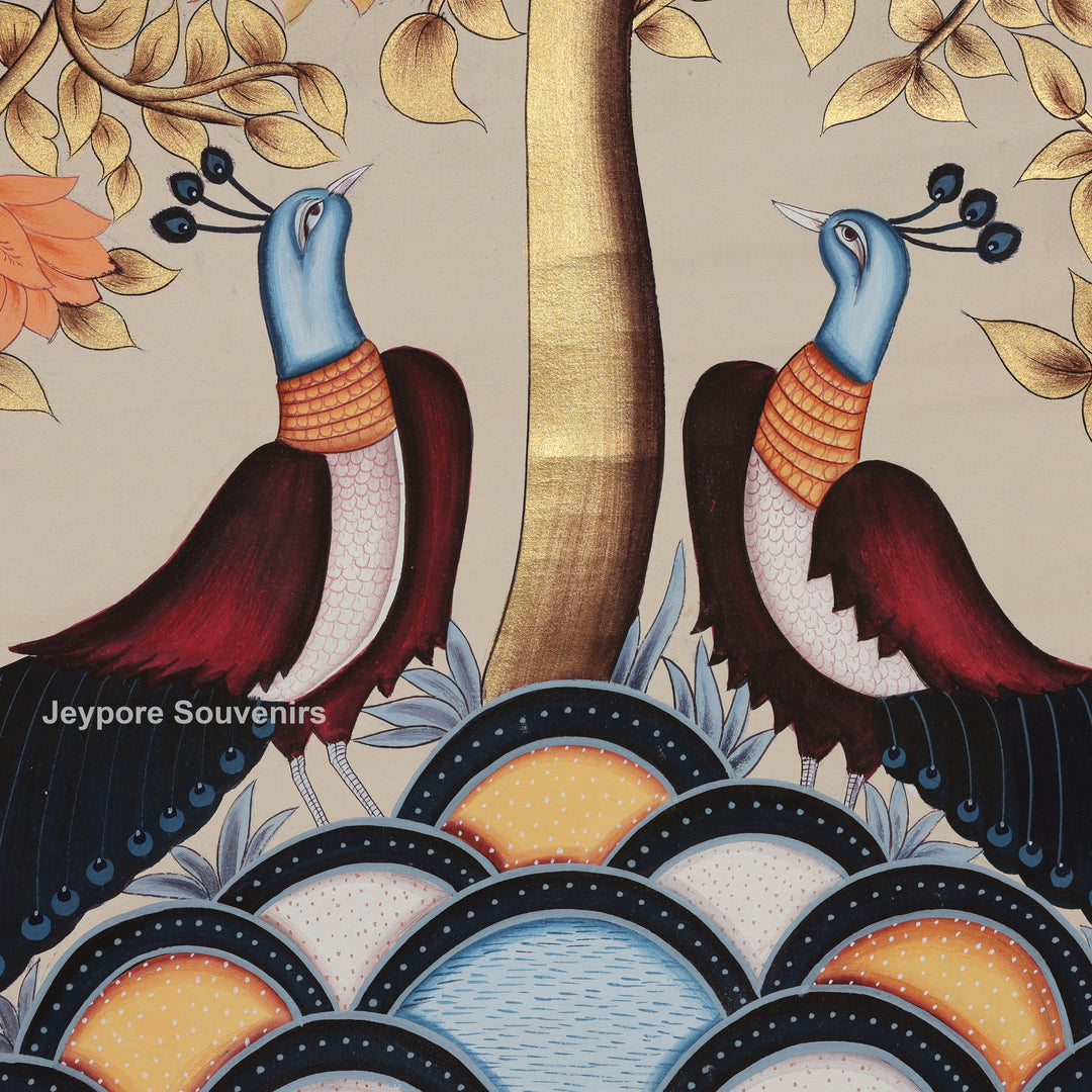 Tree of Life Featuring Birds and Peacocks - Painting