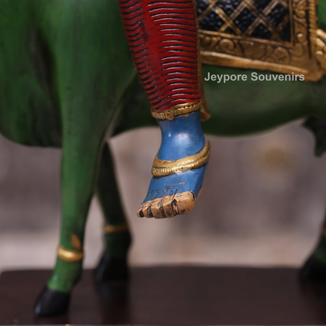 Handcrafted Brass Lord Krishna Playing Flute on Cow Statue