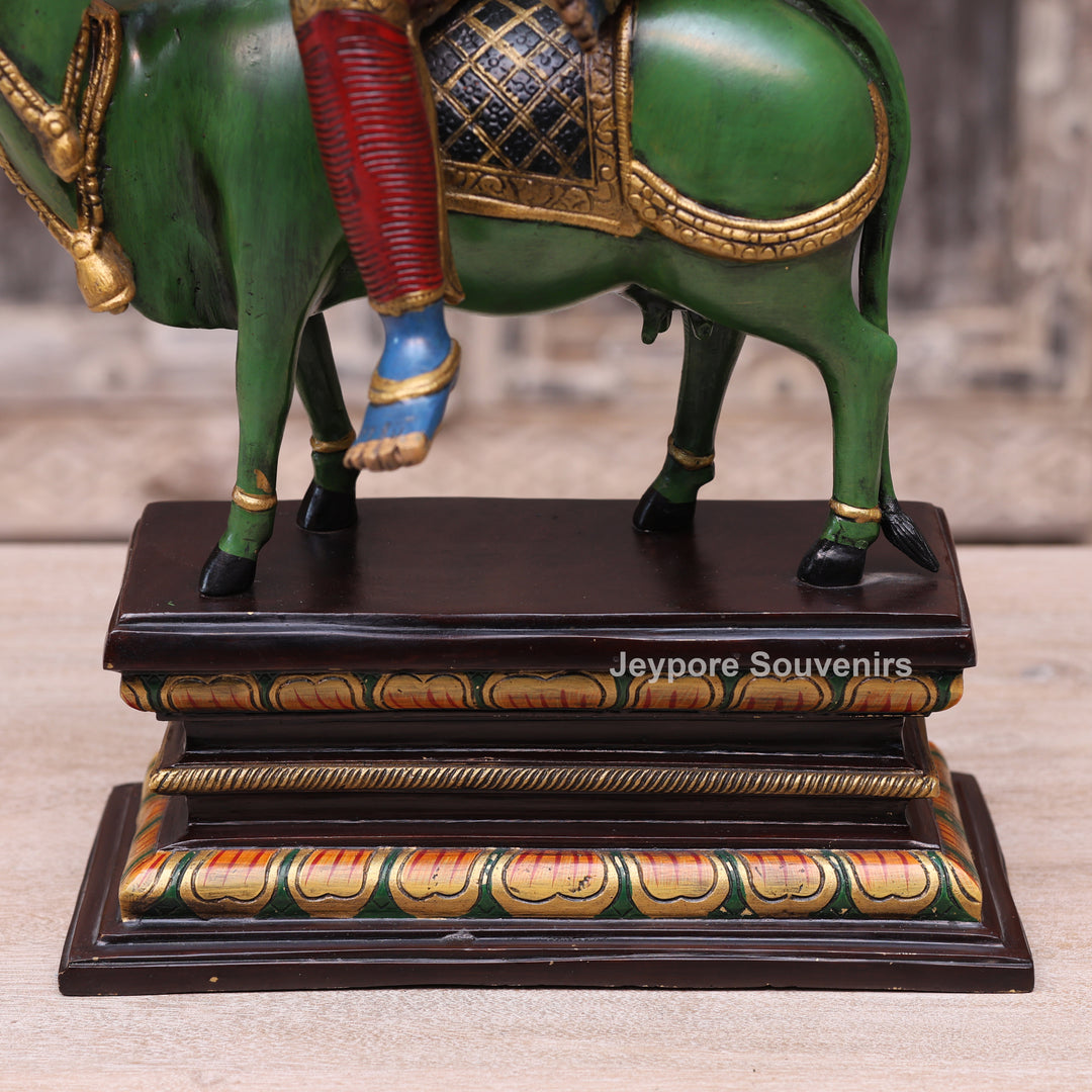 Handcrafted Brass Lord Krishna Playing Flute on Cow Statue