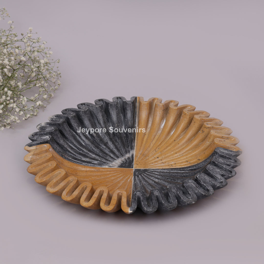 Handcrafted Black &amp; Brown Marble Ruffled Decorative Bowl