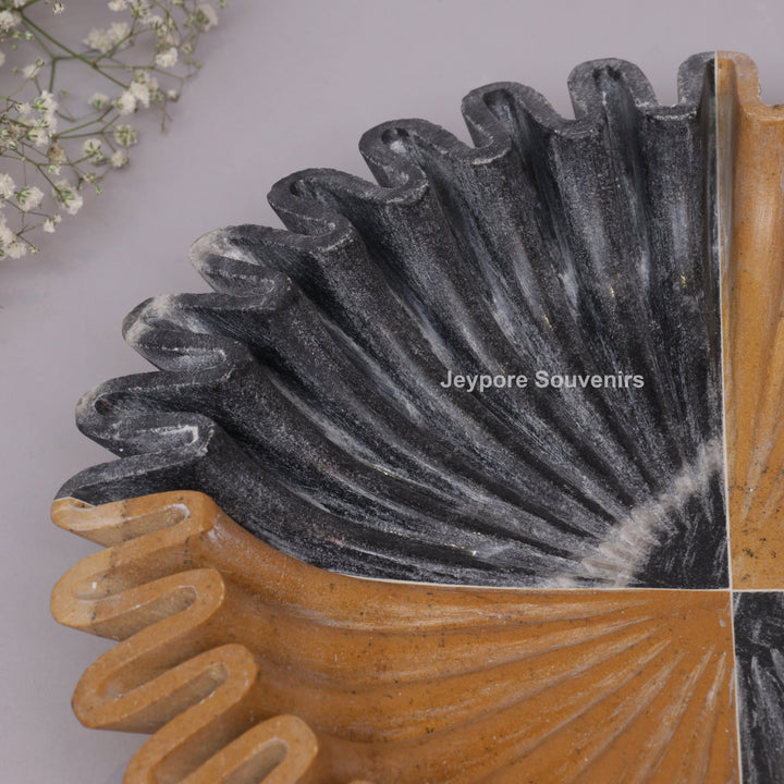 Handcrafted Black &amp; Brown Marble Ruffled Decorative Bowl