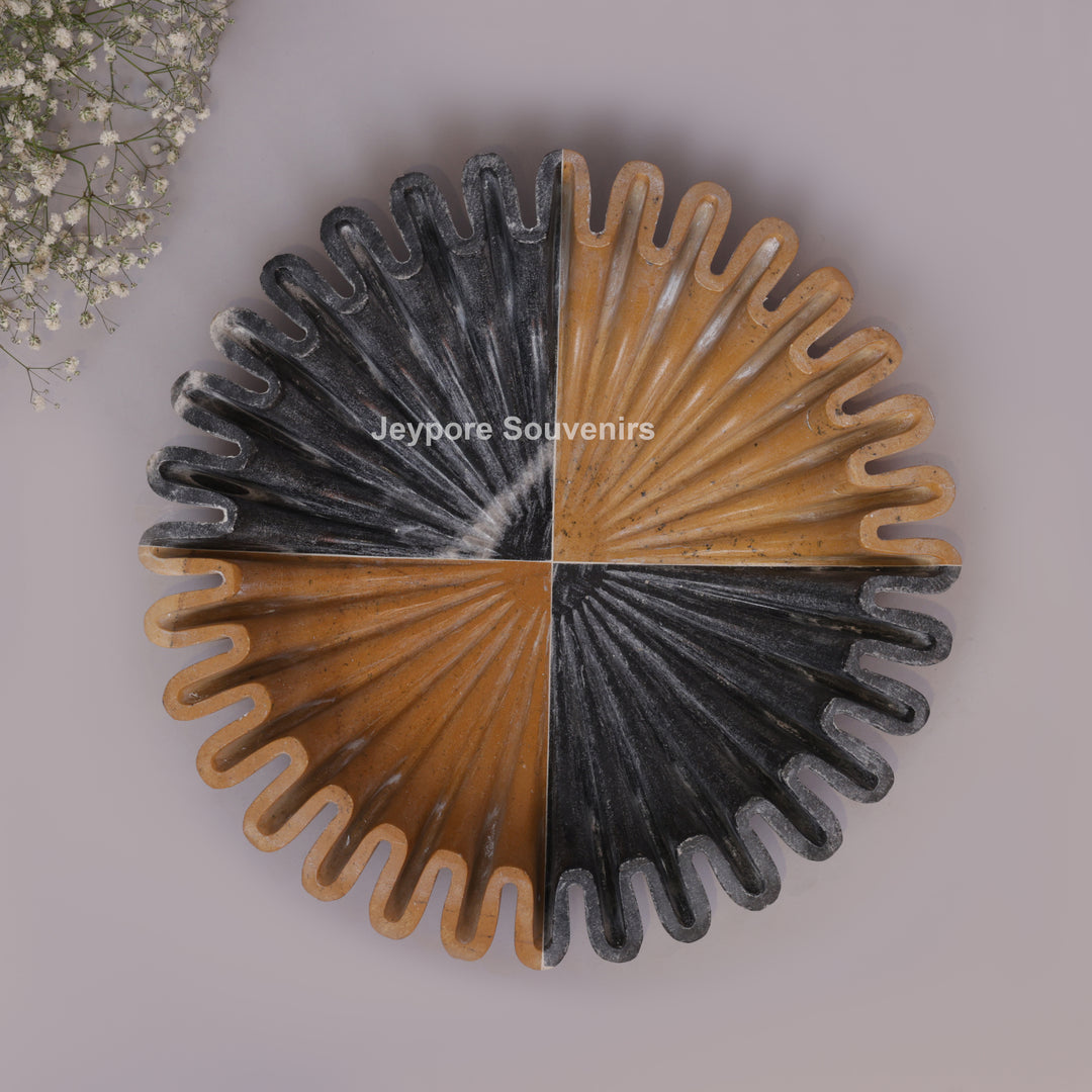 Handcrafted Black &amp; Brown Marble Ruffled Decorative Bowl
