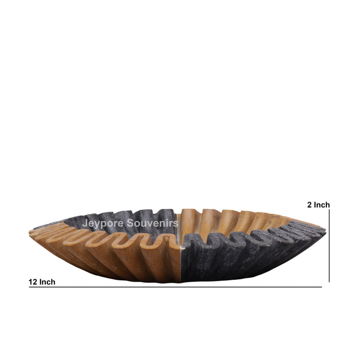 Handcrafted Black &amp; Brown Marble Ruffled Decorative Bowl