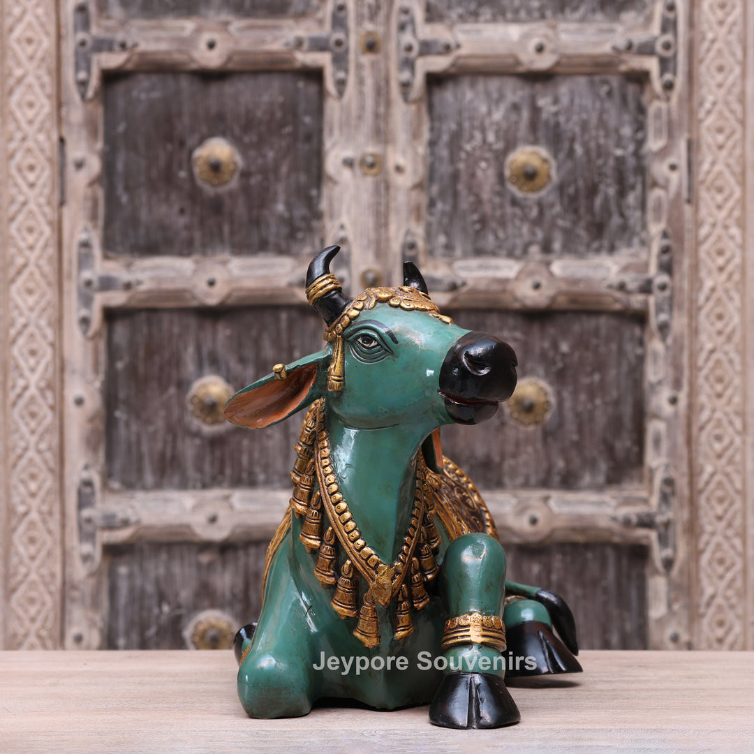 14" Handcrafted Brass Nandi Bull Statue