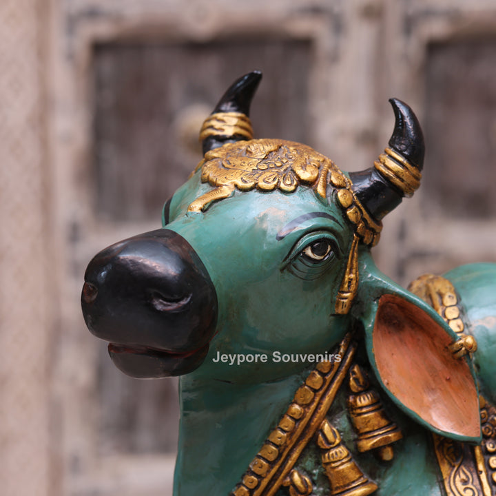 14" Handcrafted Brass Nandi Bull Statue