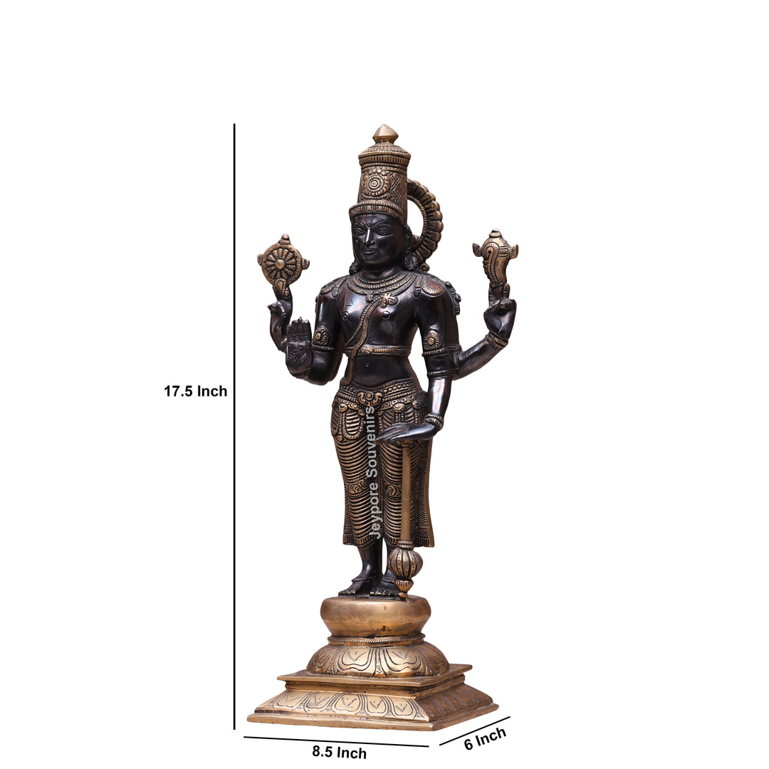 17" Handcrafted Brass Lord Vishnu Idol