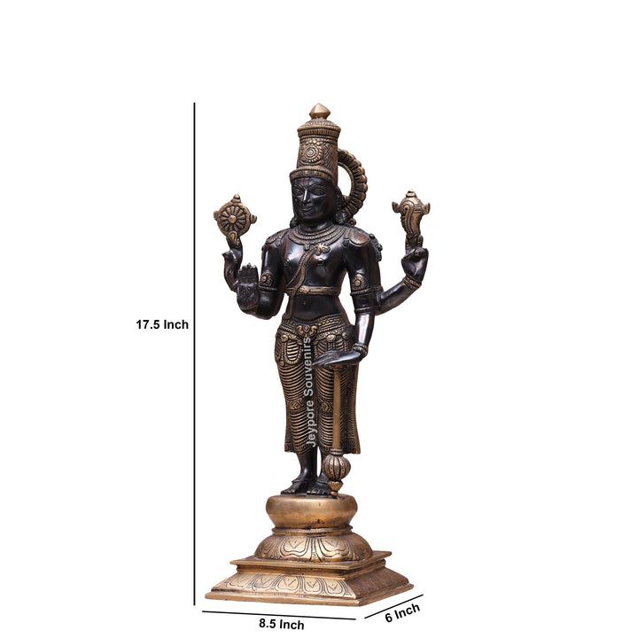 17" Handcrafted Brass Lord Vishnu Idol