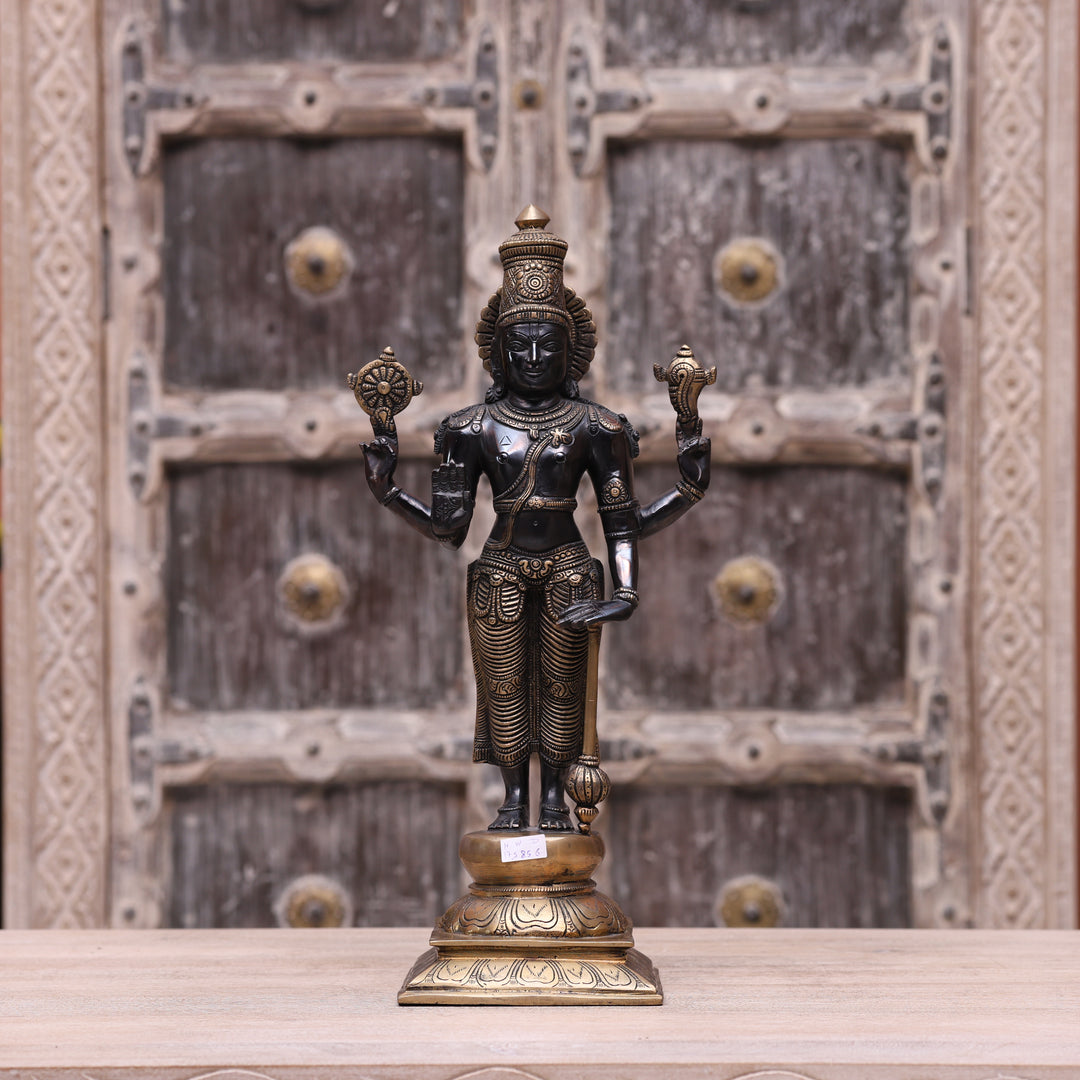 17" Handcrafted Brass Lord Vishnu Idol