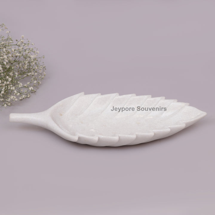 White Marble Leaf-Shaped Decorative Tray Bowl