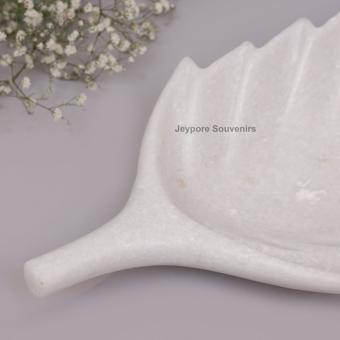White Marble Leaf-Shaped Decorative Tray Bowl
