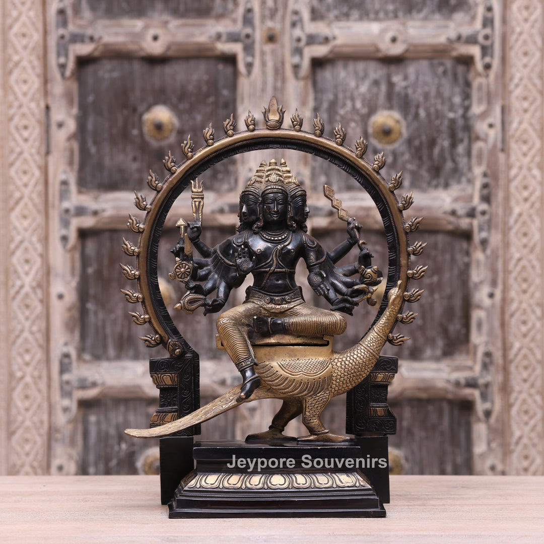 17" Brass Six Face Kartikeya (Murugan) Idol