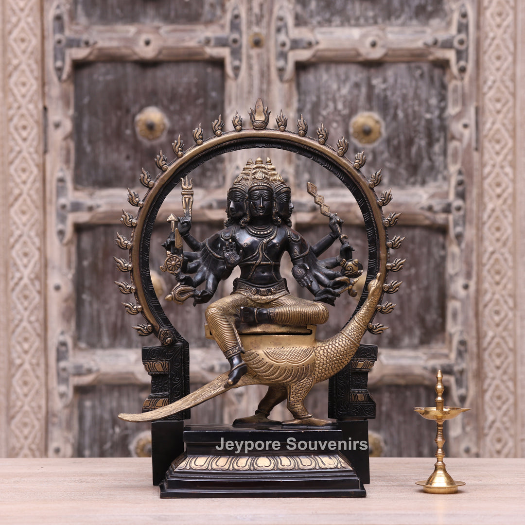 17" Brass Six Face Kartikeya (Murugan) Idol