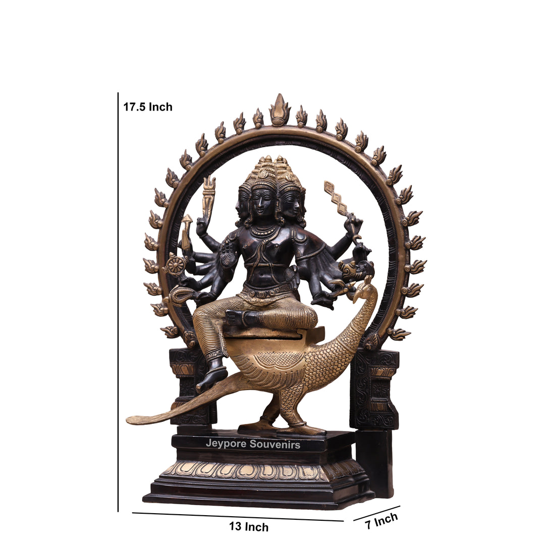 17" Brass Six Face Kartikeya (Murugan) Idol