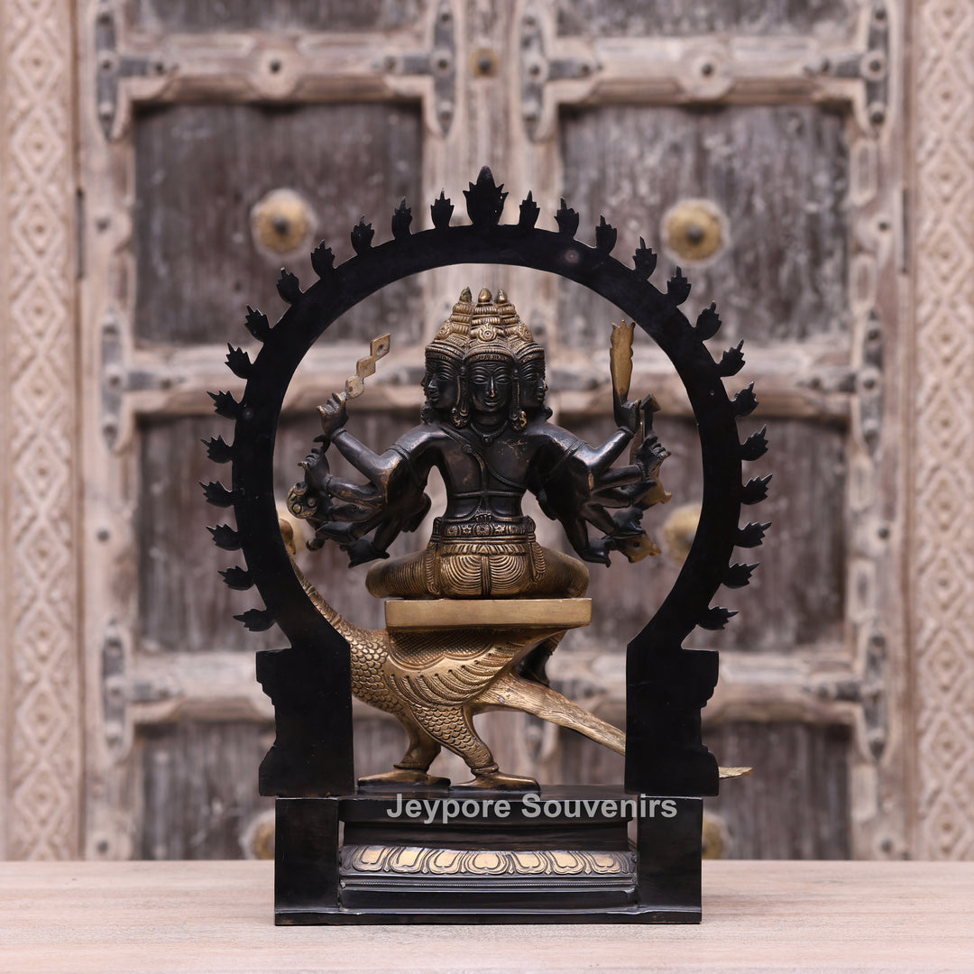 17" Brass Six Face Kartikeya (Murugan) Idol