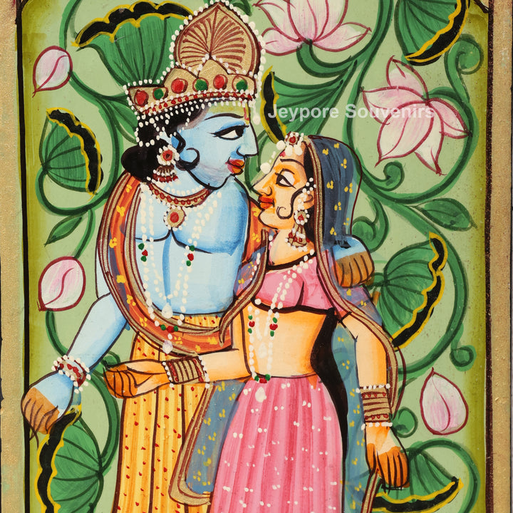 Hand-Painted Radha Krishna Wooden Pichwai Jharokha Wall Mirror