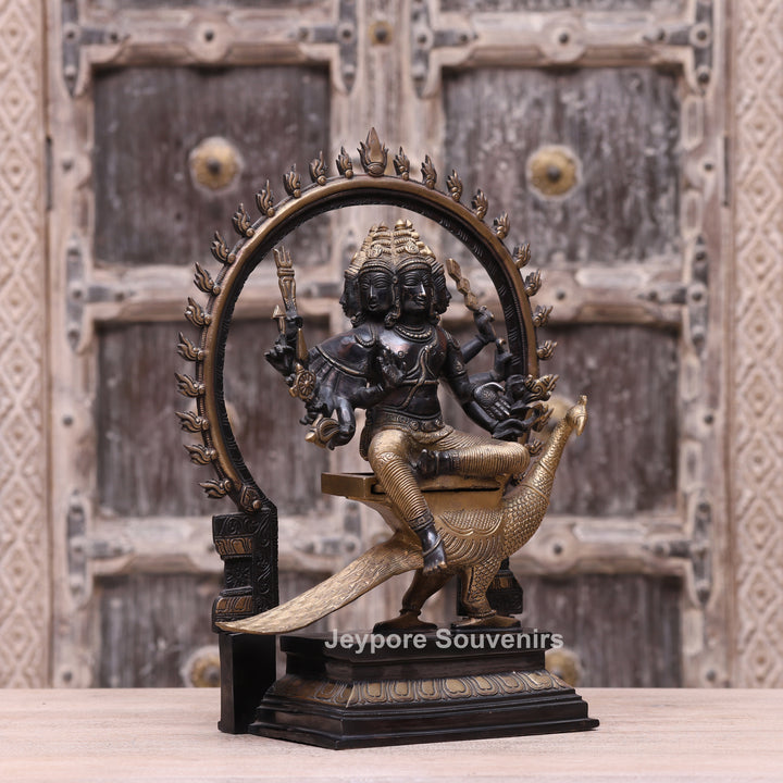 17" Brass Six Face Kartikeya (Murugan) Idol