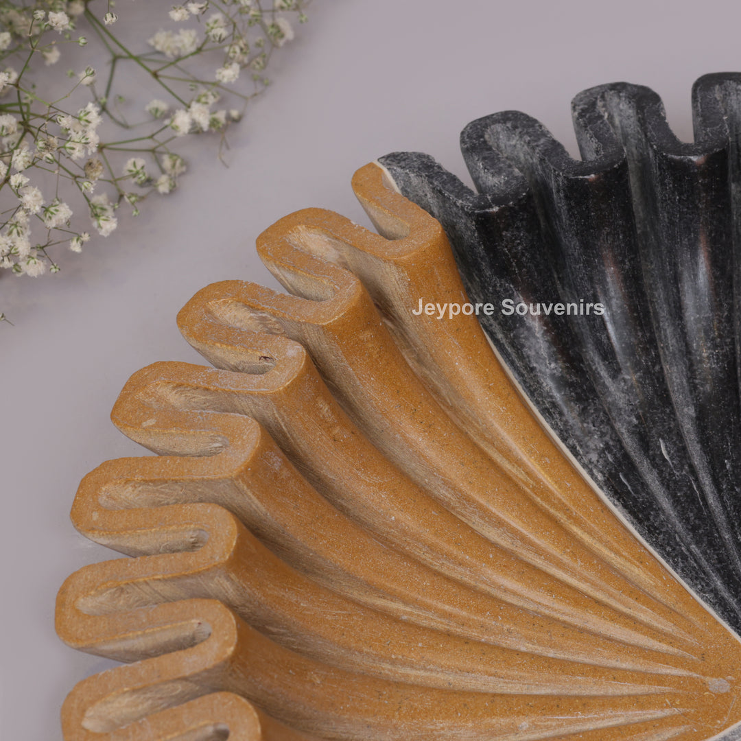 Handcrafted Mustard &amp; Grey Ruffled Marble Decorative Bowl