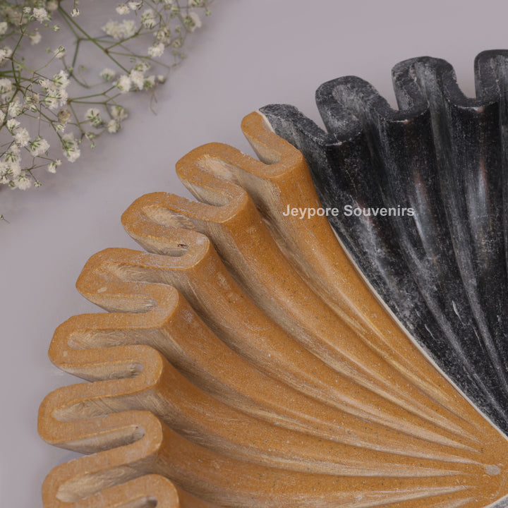 Handcrafted Mustard &amp; Grey Ruffled Marble Decorative Bowl