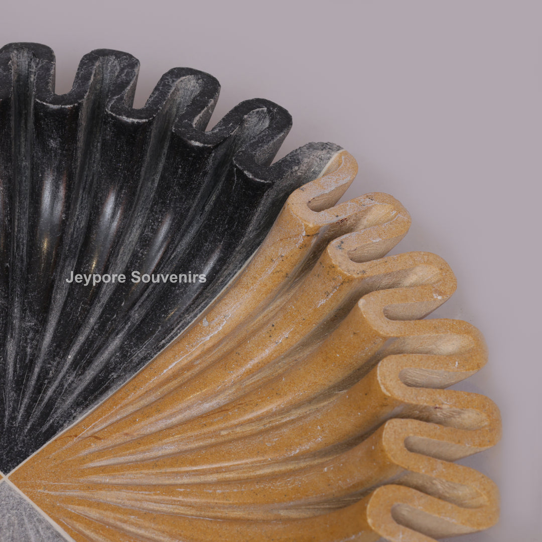 Handcrafted Mustard &amp; Grey Ruffled Marble Decorative Bowl