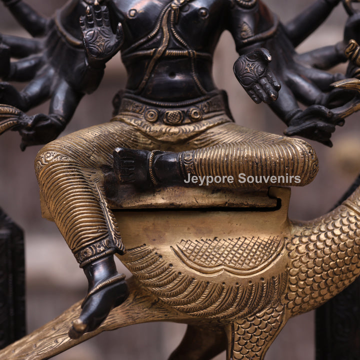 17" Brass Six Face Kartikeya (Murugan) Idol