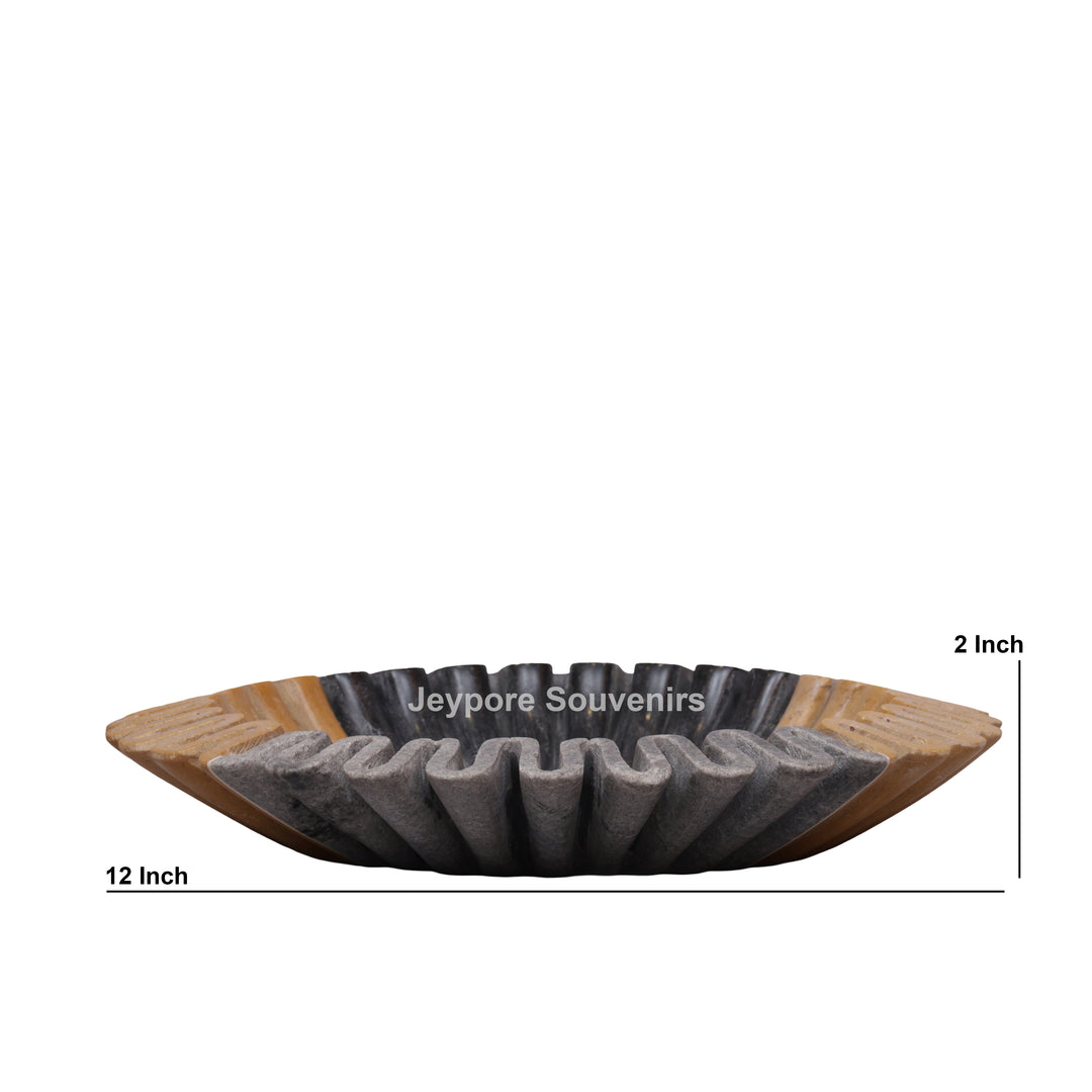 Handcrafted Mustard &amp; Grey Ruffled Marble Decorative Bowl