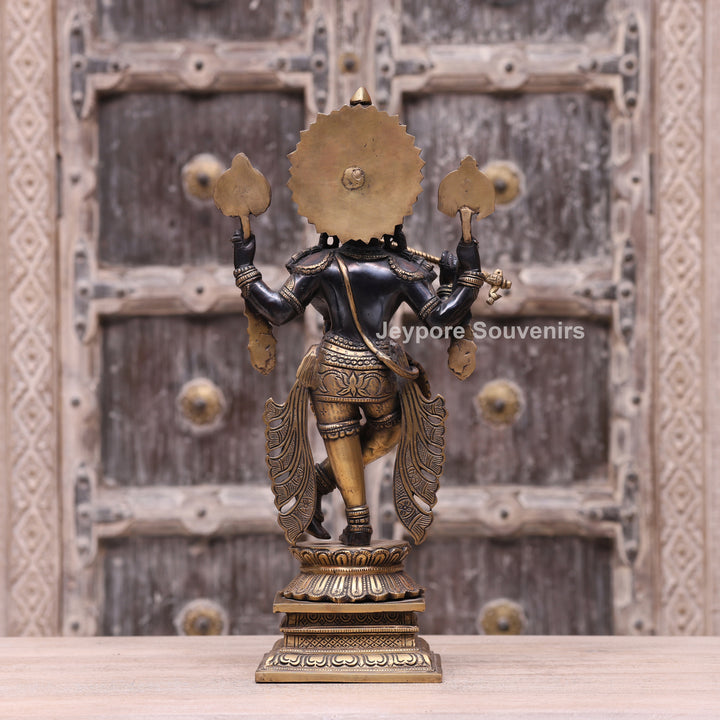 19" Handcrafted Brass Krishna Statue with Flute – Traditional Indian Art