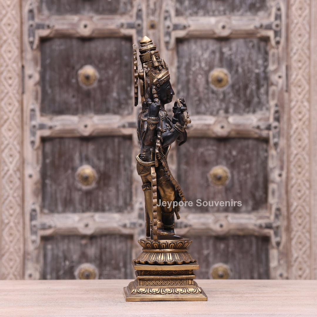 19" Handcrafted Brass Krishna Statue with Flute – Traditional Indian Art