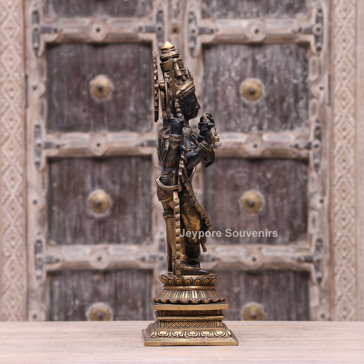 19" Handcrafted Brass Krishna Statue with Flute – Traditional Indian Art