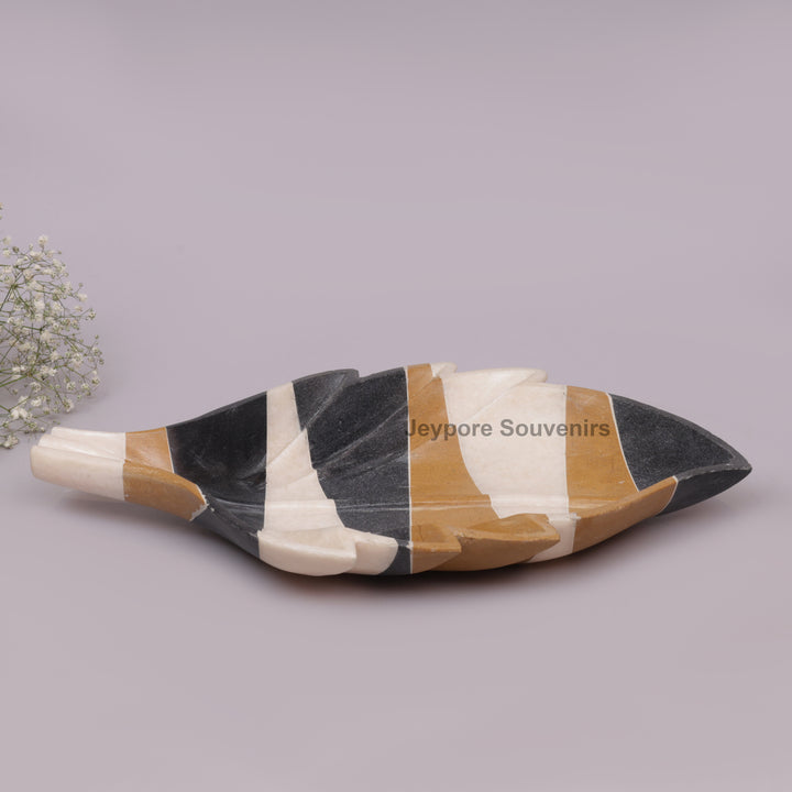 Handcrafted Multicolor Marble Leaf-Shaped Decorative Bowl