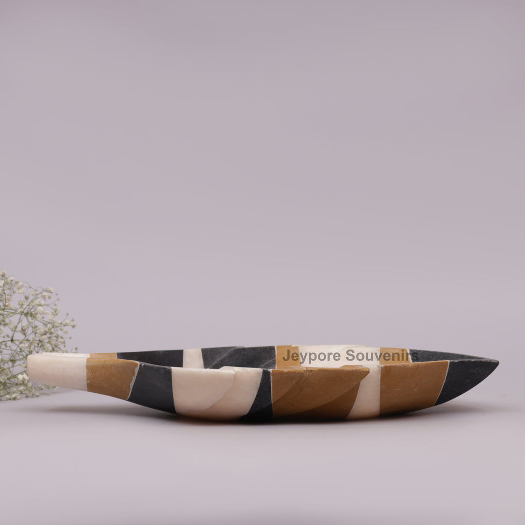 Handcrafted Multicolor Marble Leaf-Shaped Decorative Bowl