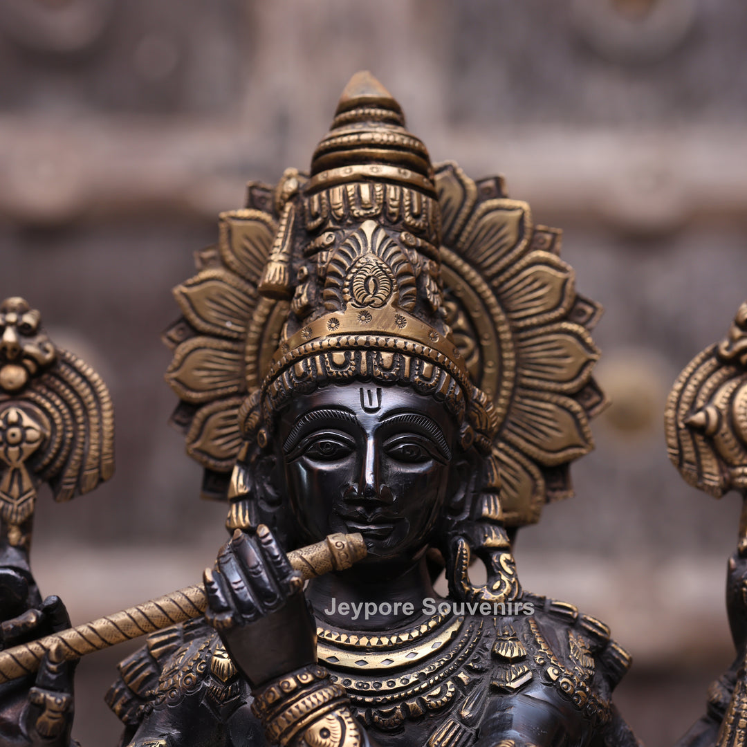 19" Handcrafted Brass Krishna Statue with Flute – Traditional Indian Art