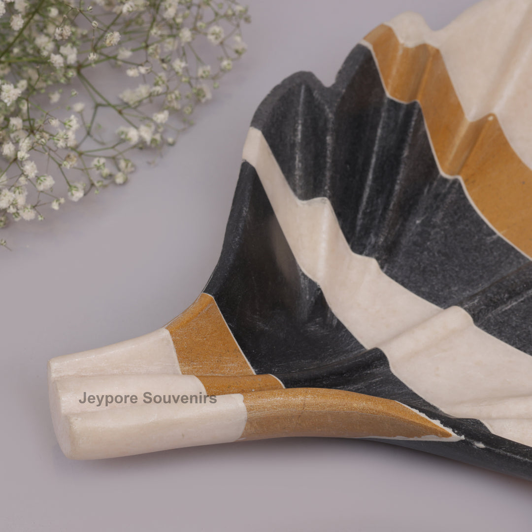 Handcrafted Multicolor Marble Leaf-Shaped Decorative Bowl