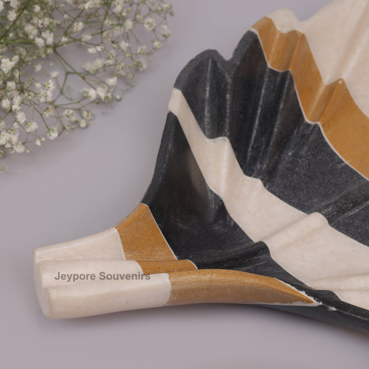 Handcrafted Multicolor Marble Leaf-Shaped Decorative Bowl