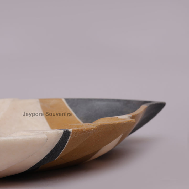 Handcrafted Multicolor Marble Leaf-Shaped Decorative Bowl