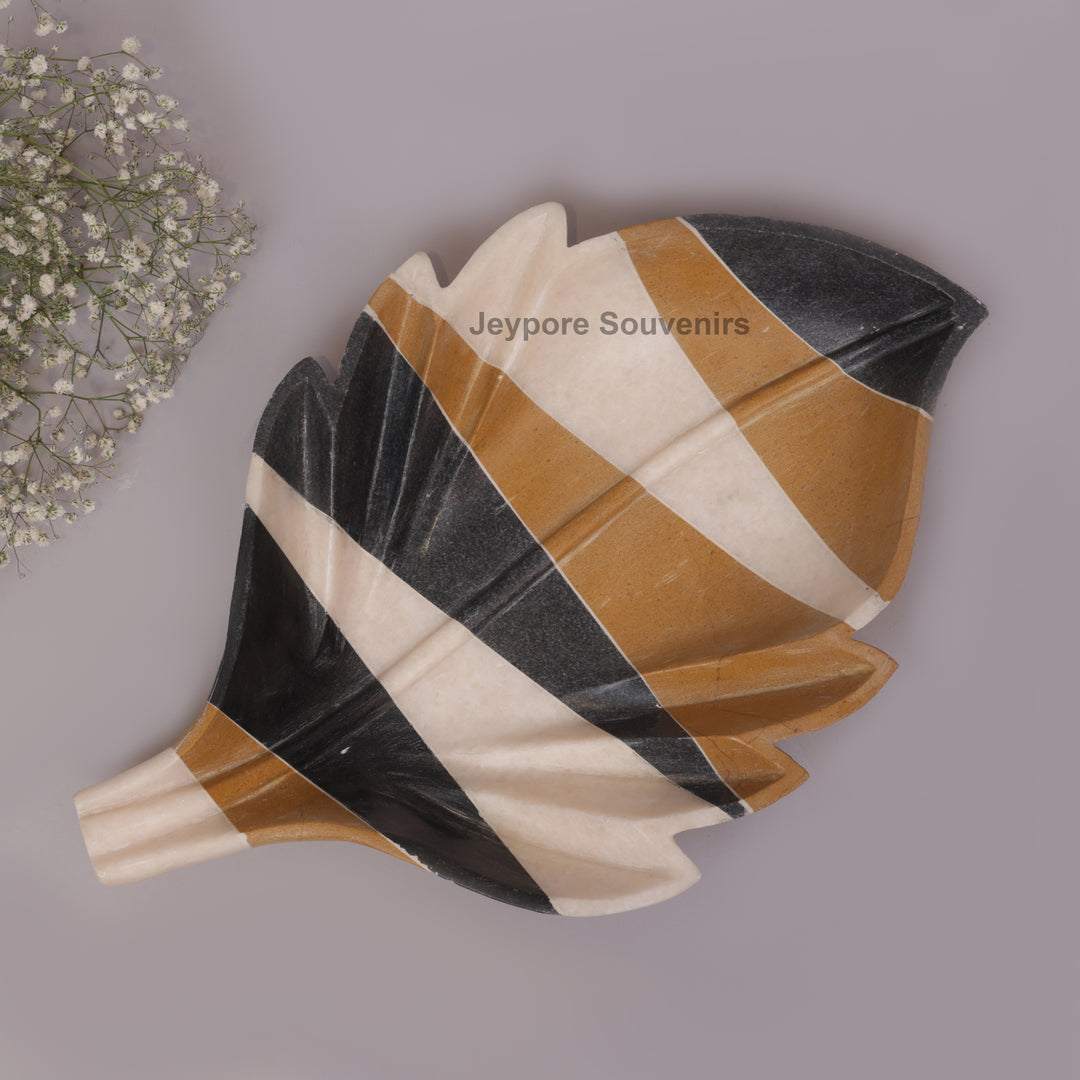 Handcrafted Multicolor Marble Leaf-Shaped Decorative Bowl