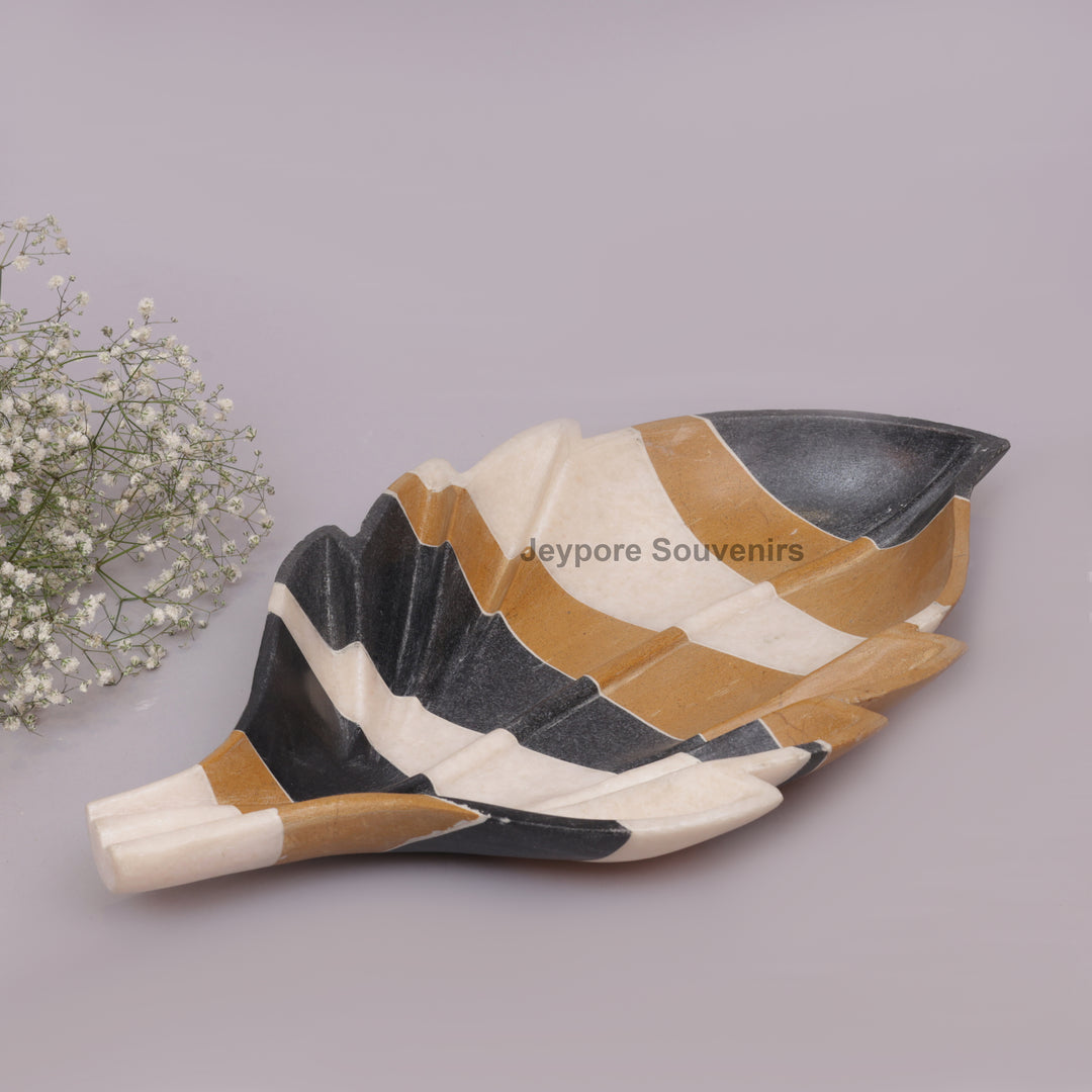 Handcrafted Multicolor Marble Leaf-Shaped Decorative Bowl