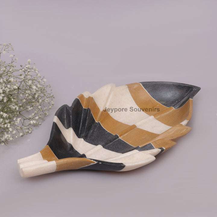 Handcrafted Multicolor Marble Leaf-Shaped Decorative Bowl