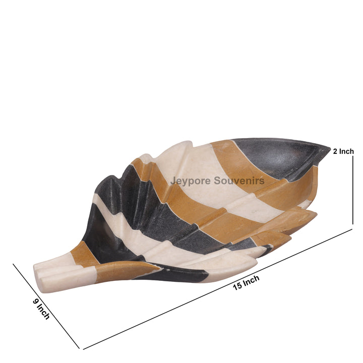 Handcrafted Multicolor Marble Leaf-Shaped Decorative Bowl