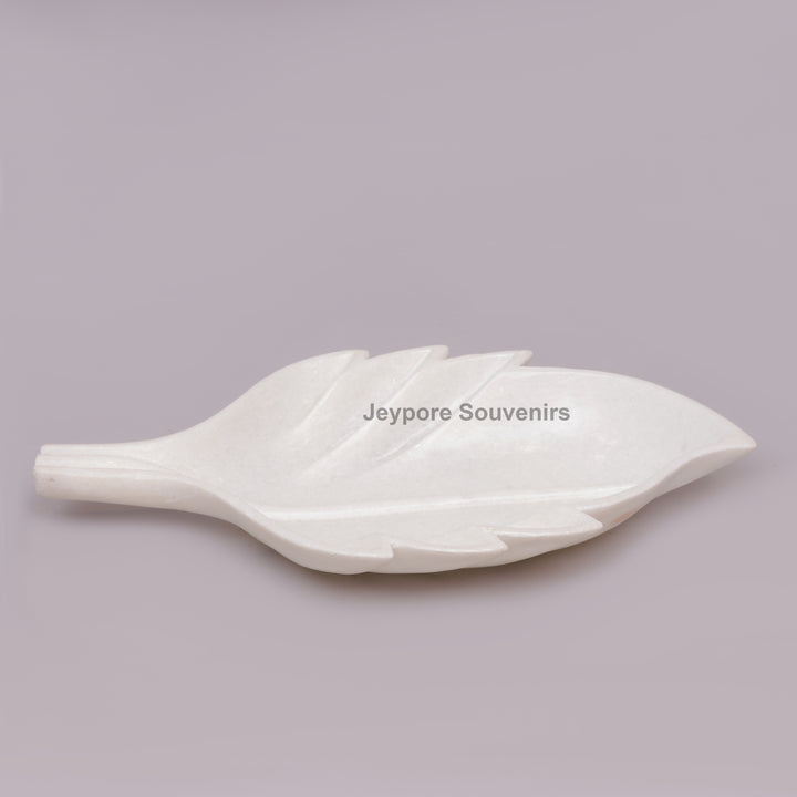 White Marble Decorative Leaf Bowl with carved vein details