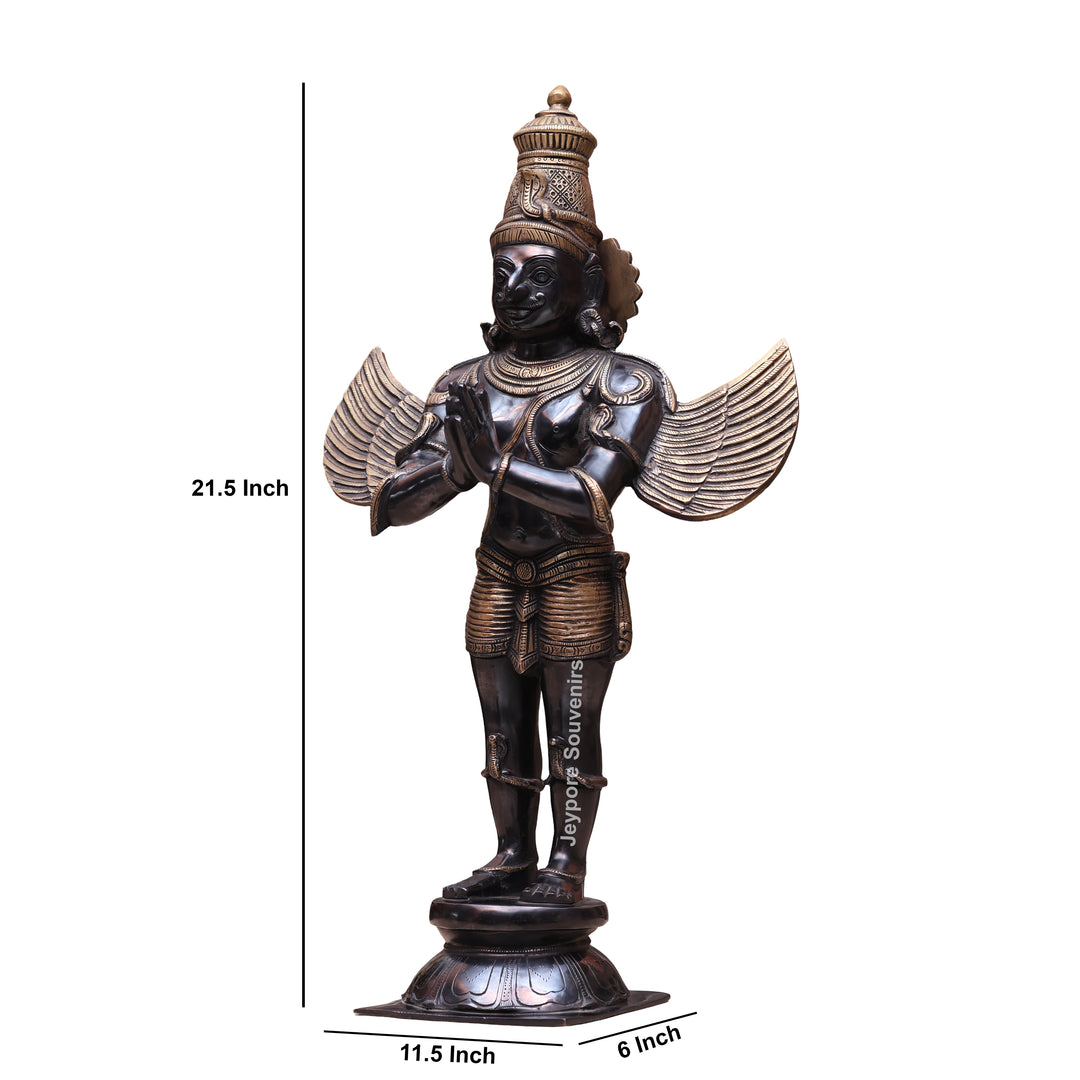 21" Handcrafted Brass Garuda Statue in Namaskar Pose
