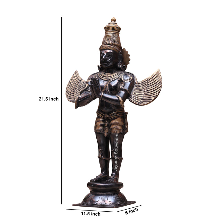 21" Handcrafted Brass Garuda Statue in Namaskar Pose