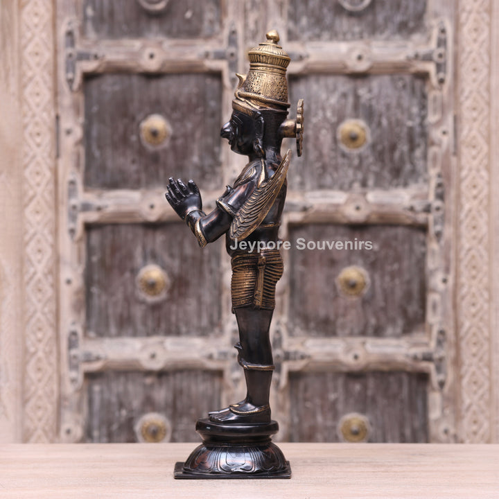 21" Handcrafted Brass Garuda Statue in Namaskar Pose
