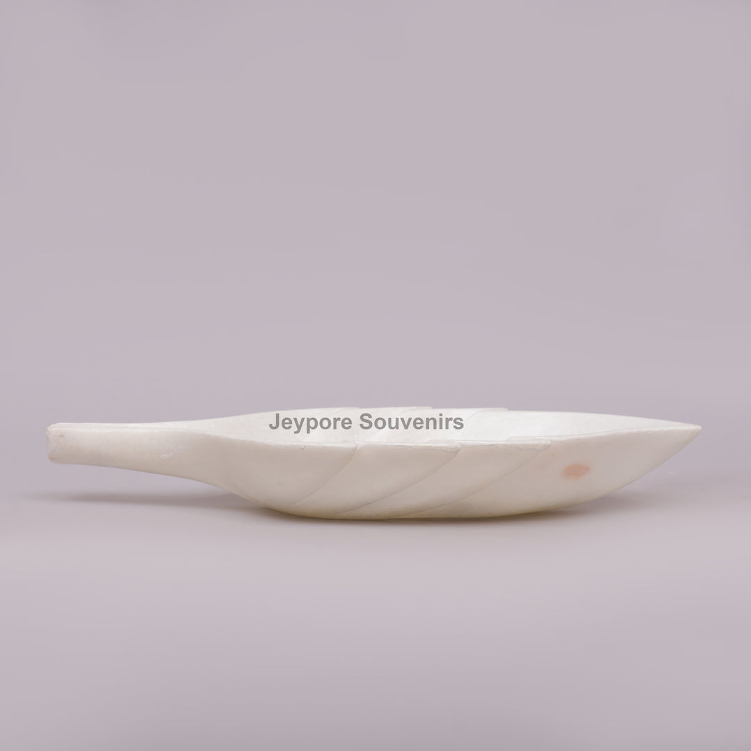 White Marble Decorative Leaf Bowl with carved vein details